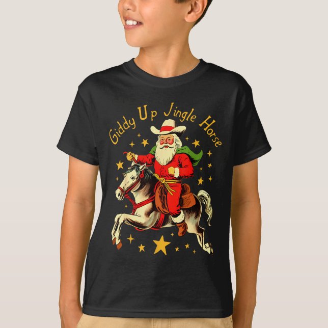 Camiseta Giddy Up Jingle Horse Funny Retro Santa Cowboy Chr (Anverso)