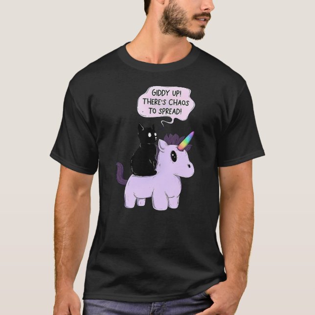 Camiseta Giddy Up! There Is Chaos To Spread Cute Cat Ride U (Anverso)