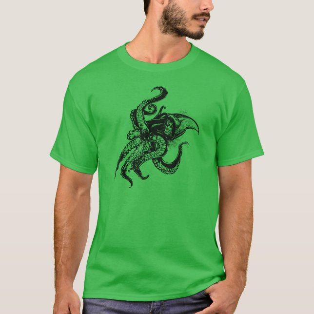 Camiseta Gigante furioso calamar en negro (Anverso)
