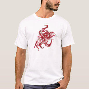 Camiseta Gigante furioso calamar en rojo