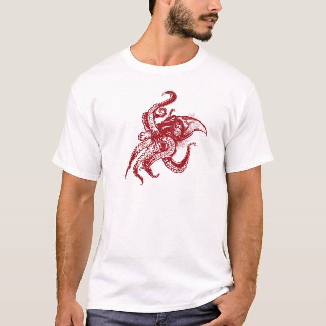 Camiseta Gigante furioso calamar en rojo (Anverso)