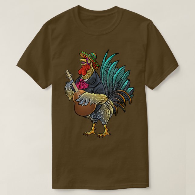 Camiseta Gigante Guitaring Gracioso Pollo Gallo Playin (Diseño del anverso)