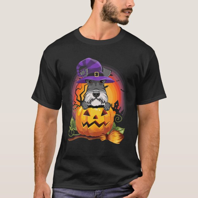 Camiseta Gigante Schnauzer Tiras de calabaza Halloween Perr (Anverso)