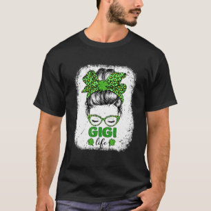 Camiseta Gigi Clover Messy Bun Leopard Funny St Patrick's D