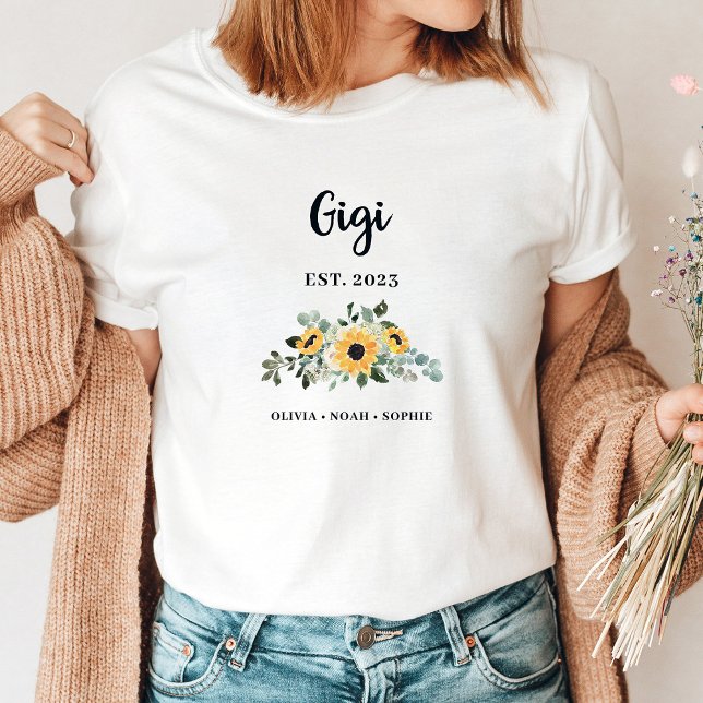 Camiseta Gigi | Girasol rústico Bonito y nombres (A pretty, stylish t-shirt for Gigi that she'll love to show off)