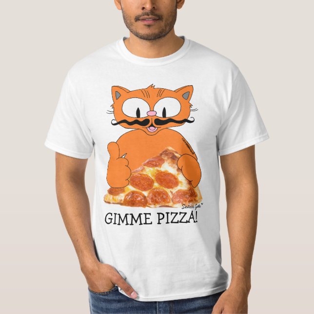 Camiseta ¡GIMME PIZZA! Señor Gato con Pepperoni Pizza Slice (Anverso)