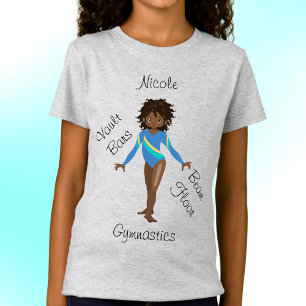 Camiseta Gimnasia Brunette, Ojos Marrones, Leotard Azul