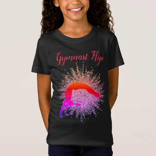 Camiseta Gimnasia: Chica "Flip de gimnasia", rojo y arcoiri (Anverso)