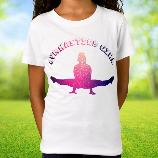 Camiseta Gimnasia Chica Galaxia Pink Purple (Gymnastics Girl Galaxy Pink Purple T-Shirt)