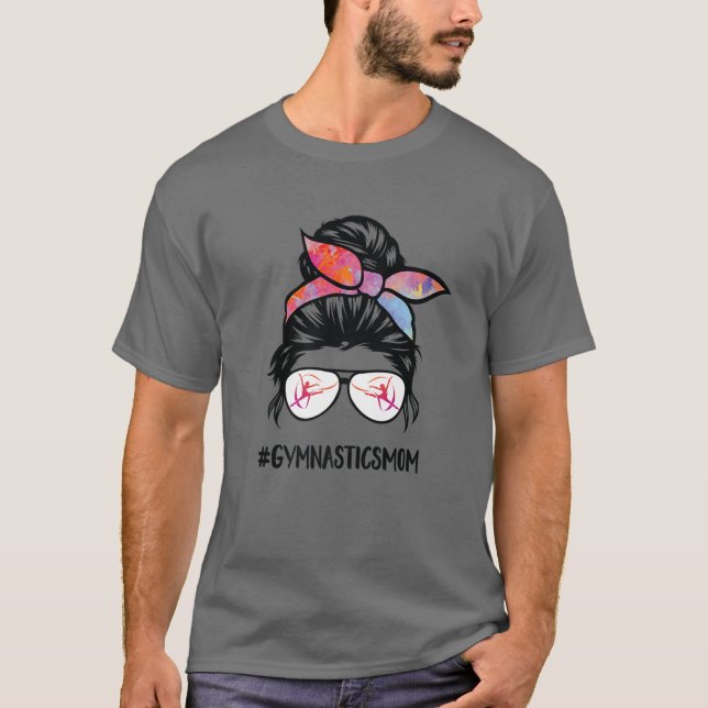 Camiseta Gimnasia Mamá Messy Bun Hair Glasses Gymnast Moth (Anverso)