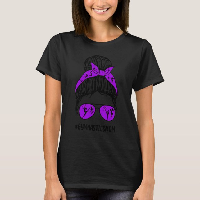 Camiseta Gimnasia Mamá Messy Bun Hair Glasses Orgullosa Mam (Anverso)