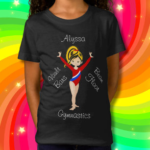 Camiseta Gimnasia Negra / Rubia, Ojos Hazel, Leotard Rojo
