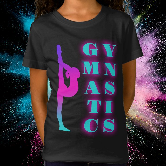 Camiseta Gimnasia Púrpura Turquesa Ombre (Gymnastics Purple Pink Turquoise Ombre T-Shirt)