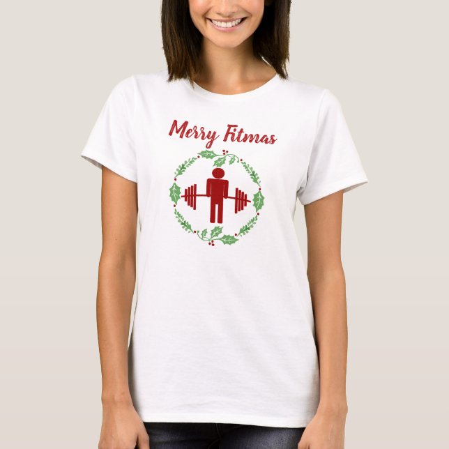 Camiseta Gimnasio de elevación de pesas de Merry Fitmas Nav (Anverso)