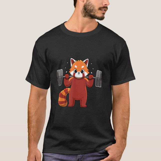 Camiseta Gimnasio Kawaii Red Panda Weightlifness (Anverso)