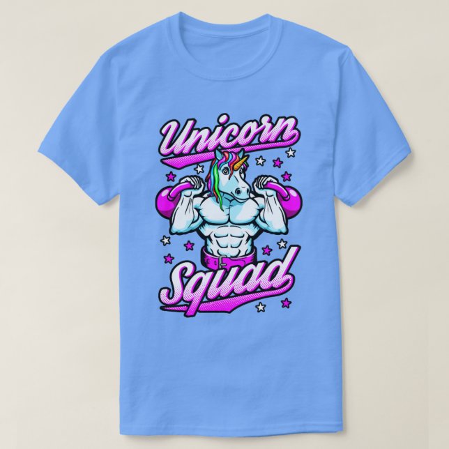 Camiseta Gimnasio Magnífico Escuadrón de Unicornio Kettlebe (Diseño del anverso)