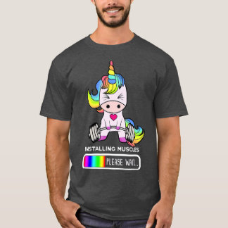 Camiseta Gimnasio Unicornio Instalando Músculos Unicornio