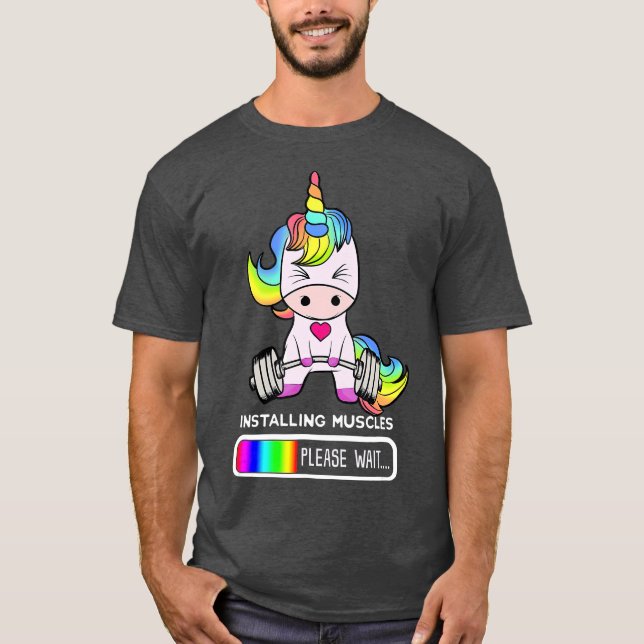 Camiseta Gimnasio Unicornio Instalando Músculos Unicornio (Anverso)