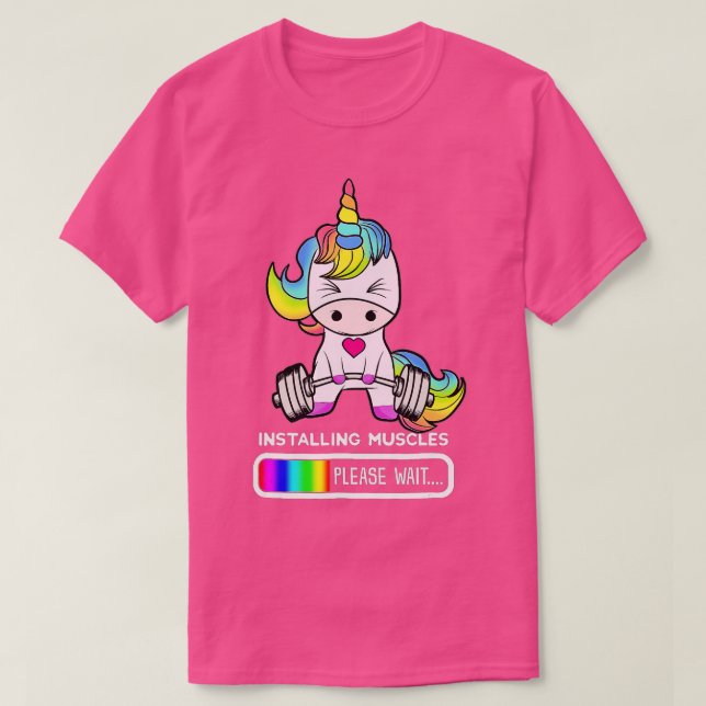 Camiseta Gimnasio Unicornio Instalando Músculos Unicornio L (Diseño del anverso)
