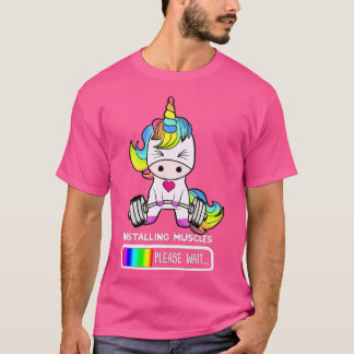 Camiseta Gimnasio Unicornio Instalando Músculos Unicornio L