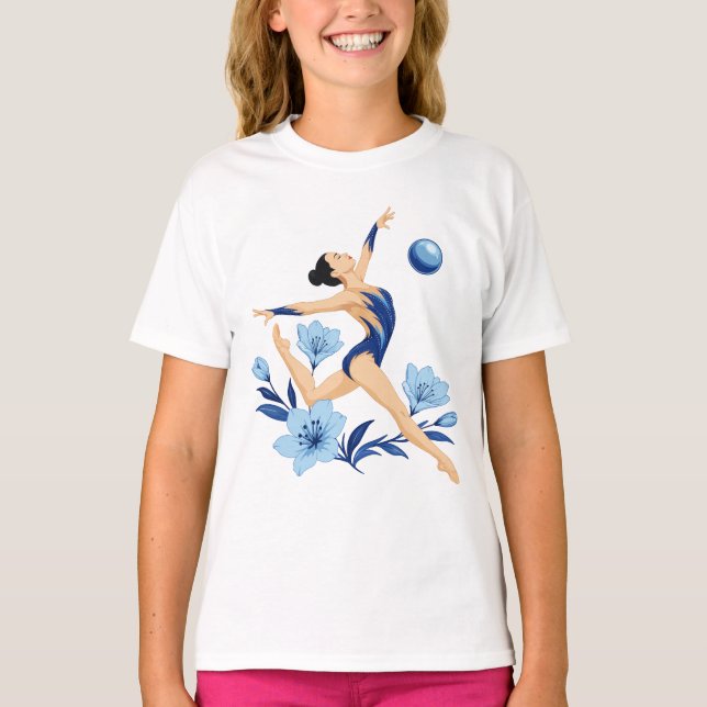 Camiseta Gimnasta azul con flores  (Anverso)