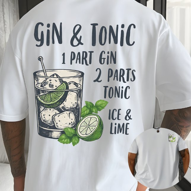 Camiseta Gin and Tonic Recipe Vintage Cocktail Illustration (Subido por el creador)