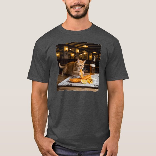Camiseta ¡Ginger Cat robando pescado! (Anverso)