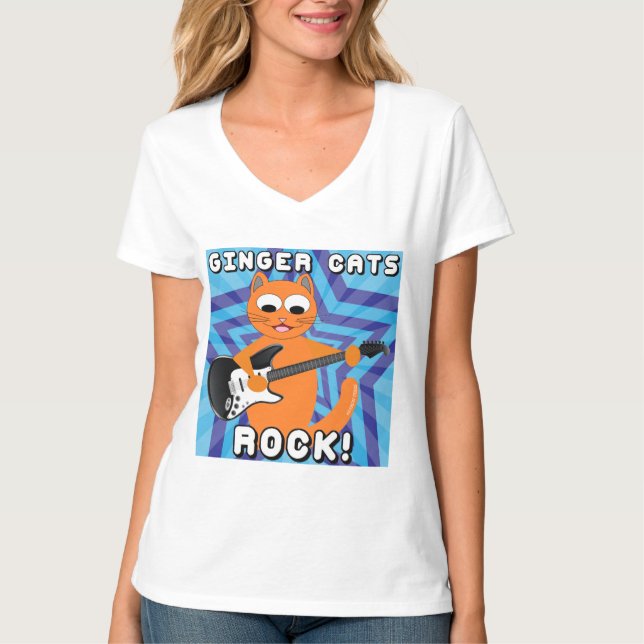 Camiseta ¡Ginger Cats Rock! Guitar Cat T Shirt (Anverso)