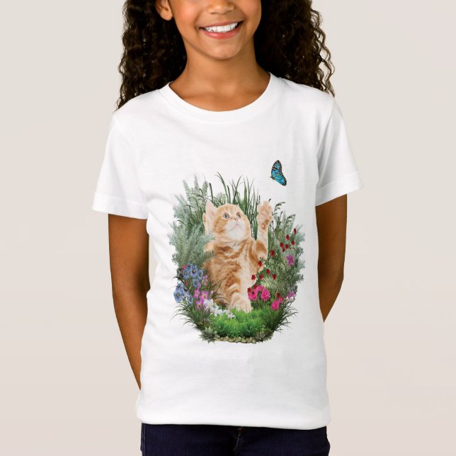 Camiseta Ginger kitten jugando con una mariposa (Anverso)