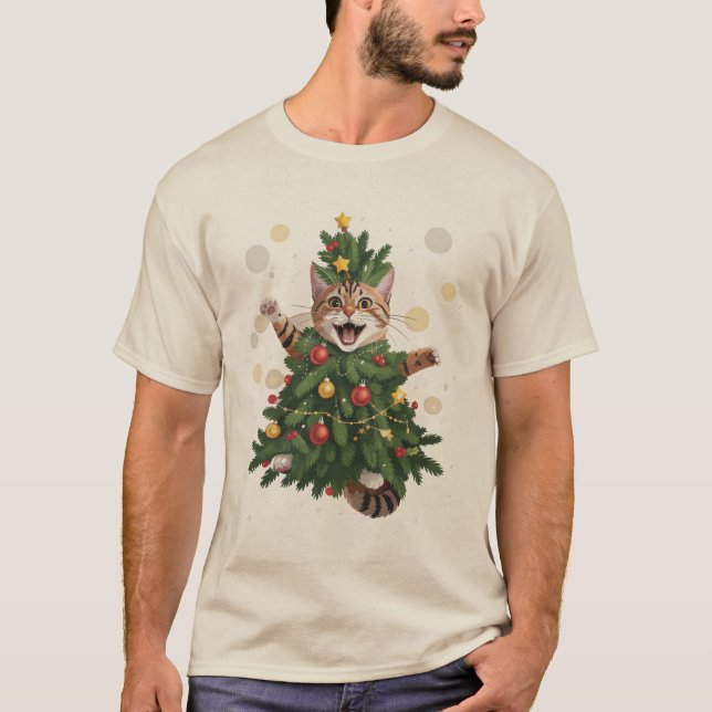 Camiseta Ginger Naranja Cat Árbol navideño lindo navidad na (Anverso)
