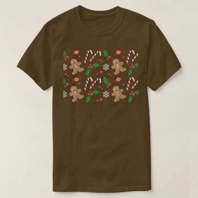 Camiseta Gingerbread Candy Cane Snow-Flake Pattern Christma (Diseño del anverso)