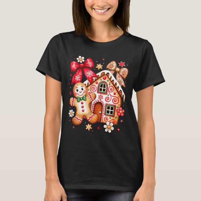 Camiseta Gingerbread Christmas Bow Christmas House Retro Co (Anverso)
