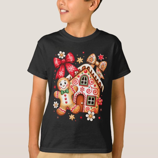 Camiseta Gingerbread Christmas Bow Christmas House Retro Co (Anverso)