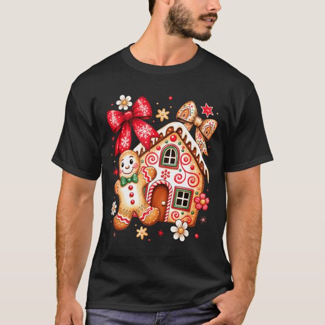 Camiseta Gingerbread Christmas Bow Christmas House Retro Co (Anverso)