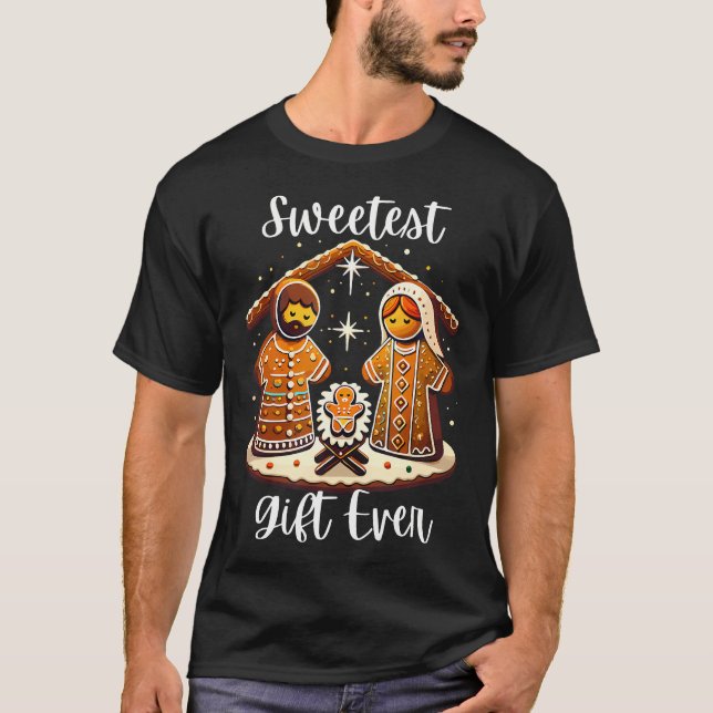 Camiseta Gingerbread Christmas Nativity Sweetest Ever Jesus (Anverso)