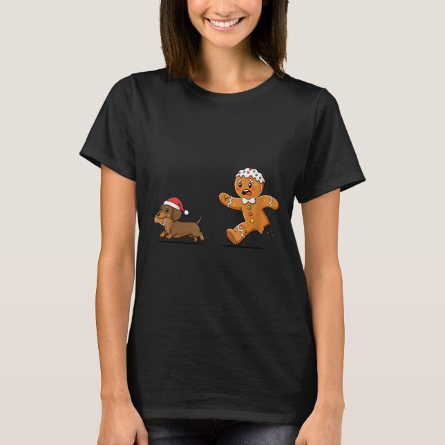 Camiseta Gingerbread Cookie Chasing Dachshund Christmas Dog (Anverso)
