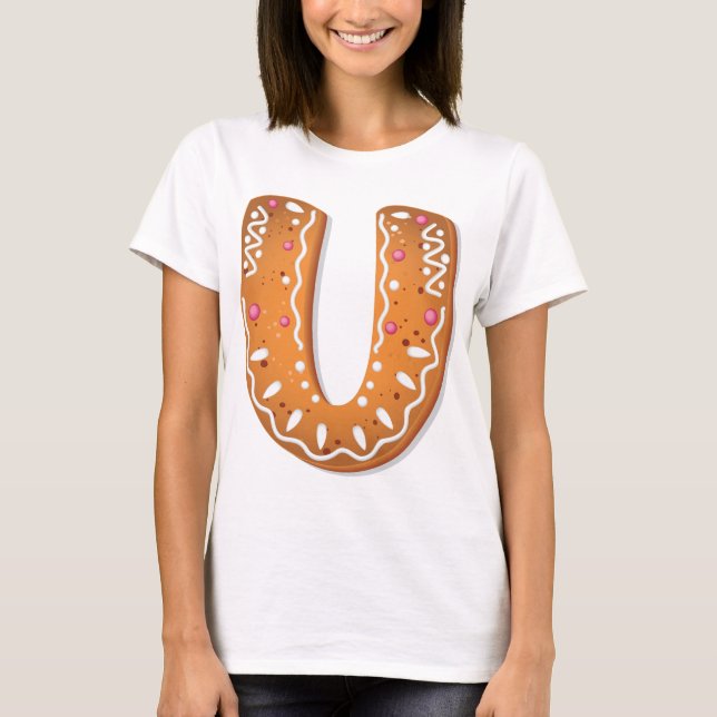 Camiseta Gingerbread Letter U Monogram Holiday Cookie (Anverso)