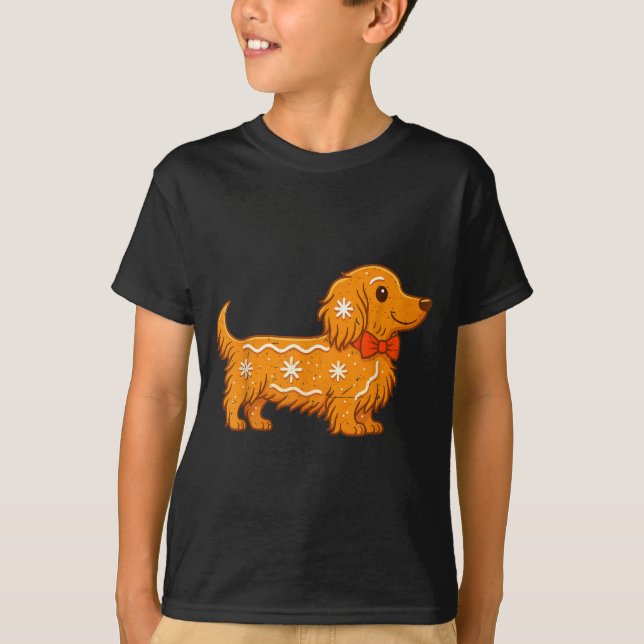 Camiseta Gingerbread Long Hair Dachshund Christmas Pajama T (Anverso)