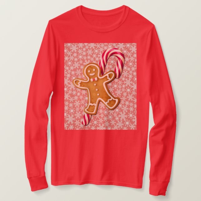 Camiseta Gingerbread Man and Candy Cane Art on T-Shirt (Anverso del diseño)