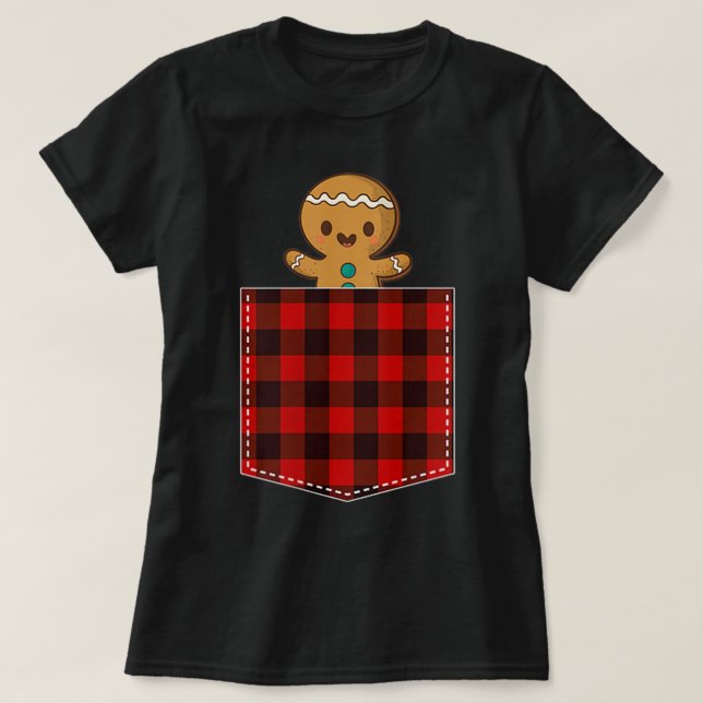 Camiseta Gingerbread Man in Plaid Pocket (Diseño del anverso)