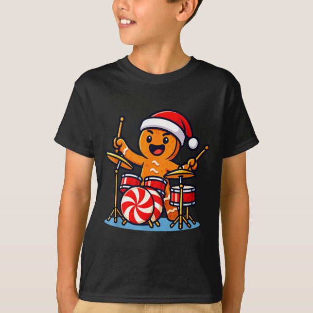Camiseta Gingerbread Man Playing Drums  (Anverso)