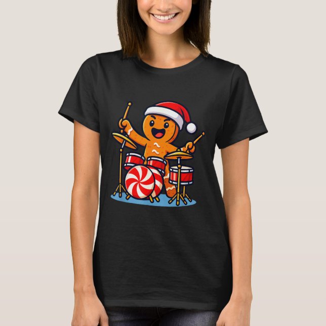 Camiseta Gingerbread Man Playing Drums  (Anverso)