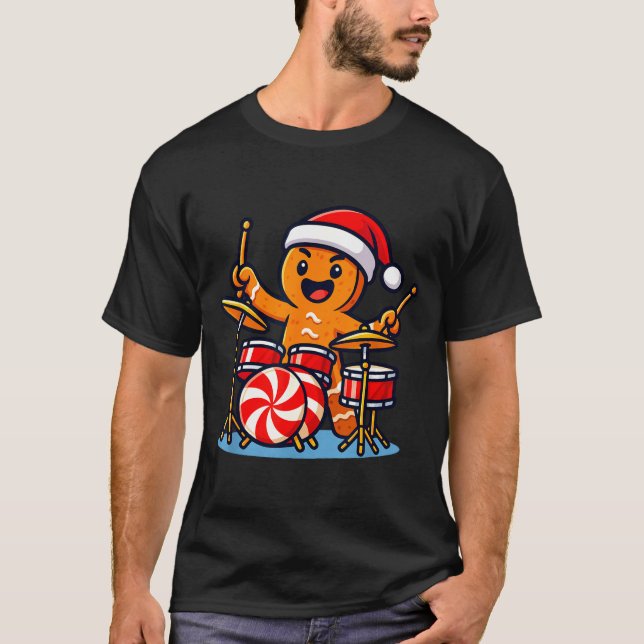 Camiseta Gingerbread Man Playing Drums  (Anverso)