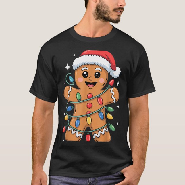 Camiseta Gingerbread Man Tangled Christmas Lights  (Anverso)
