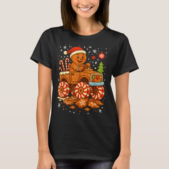 Camiseta Gingerbread Monster Truck Christmas Snow Cute Xmas (Anverso)