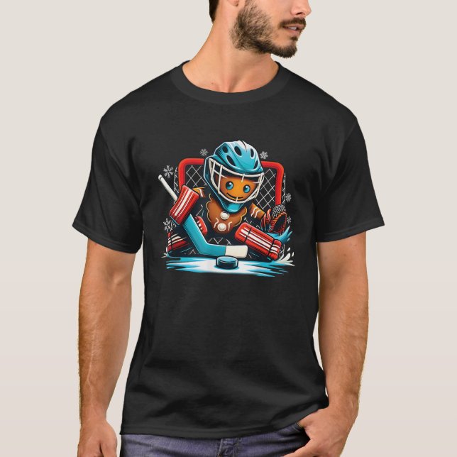 Camiseta Gingerbread Playing Ice Hockey Goalie Boys Girls C (Anverso)