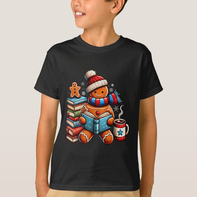 Camiseta Gingerbread Reading Book Lovers Christmas Bookworm (Anverso)