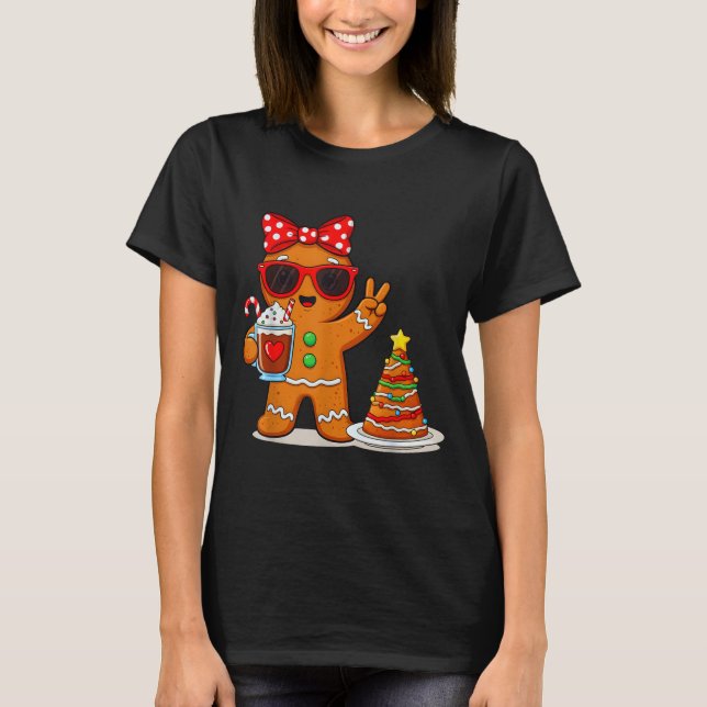 Camiseta Gingerbread Women Drinking Coffee Christmas Tree C (Anverso)