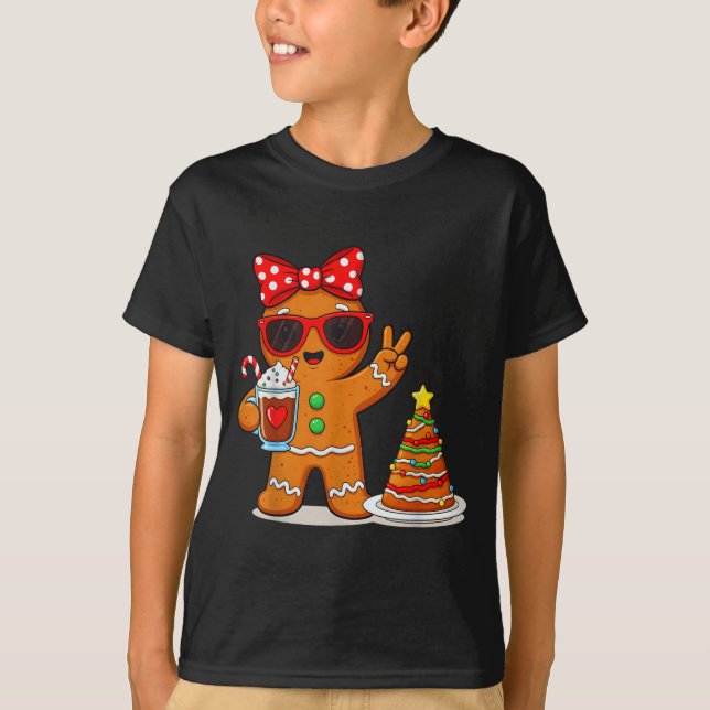 Camiseta Gingerbread Women Drinking Coffee Christmas Tree C (Anverso)