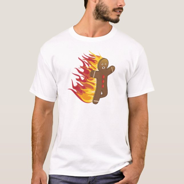 Camiseta Gingerbreadman divertido en el fuego (Anverso)